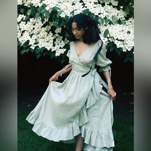 New Of Her Own Kind Lillian dress sage green linen xs